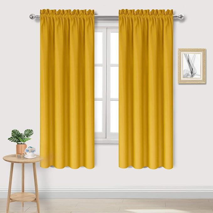 DWCN Blackout Curtains for Bedroom Living Room 38 x 63 Inch Long Yellow | 2 Panels Set, Room Darkening, Thermal Insulated, Light Blocking, Rod Pocket Drapes, Noise Reducing Window Treatments