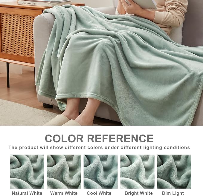 Hansleep King Grey Green Fleece Blanket, Soft Flannel Bed Blanket | Fuzzy Cozy Blanket 90x108 Inches, Multi-use for Bed, Sofa, Couch, Travel, Camping, All Season Warm Lightweight Cover