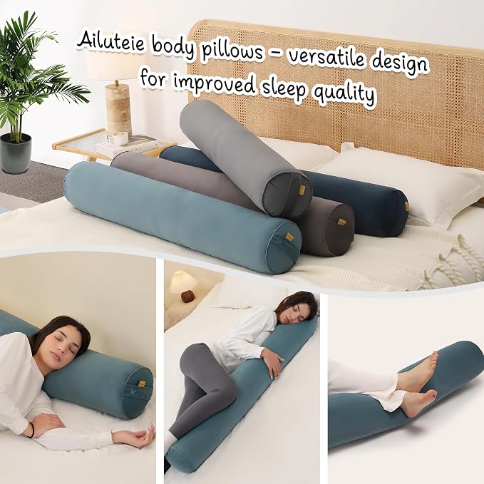Body Pillow for Adults,Long Round Pillow,Big Cylindrical Pillow,Large Full Bolster Pillows for Side Sleepers (Slate Blue, 39.37"*7.87")