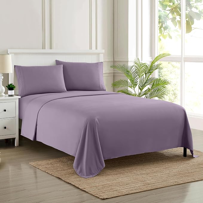 Twin XL Sheets - Breathable Luxury Sheets with Full Elastic & Secure Corner Straps Built In - 1800 Supreme Collection Extra Soft Deep Pocket Bedding Set, Sheet Set, Twin XL, Plum