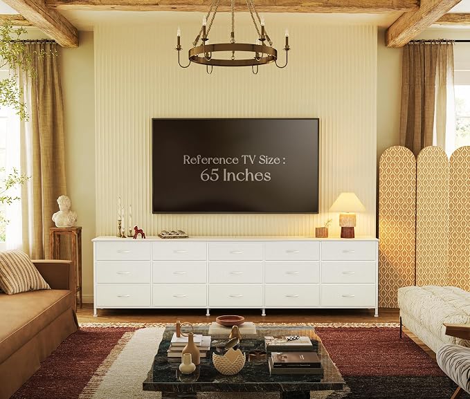 Huuger 86.6 Inch Long Dresser for Bedroom, TV Stand for 65, 75, 85 Inch TV | 15 Large Fabric Drawer Dresser, Entertainment Center for Bedroom, Wide Chest of Drawer with Storage