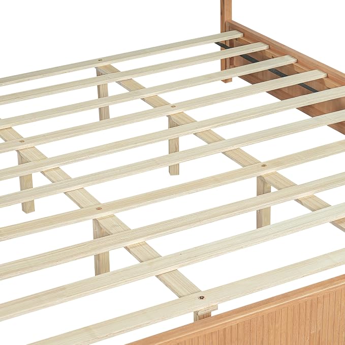 Christopher Knight Home Jill Modern King Bed Frame and Headboard, Bed Frame King with Upholstered Headboard, Wooden King Platform Bed Frame with Slat Supports, No Box Spring Needed, Natural+White