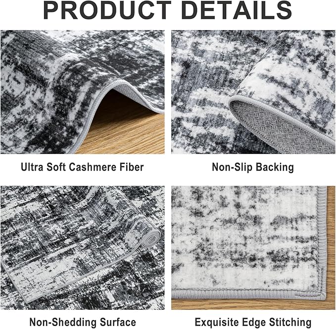 PLHXFR Area Rug Living Room: 4x6 Modern Abstract Washable Carpet Black | For Bedroom Dining Room Farmhouse Nursery Home,Machine washable,Non Slip,Large Soft Neutral,Stain Resistant, Indoor Floor
