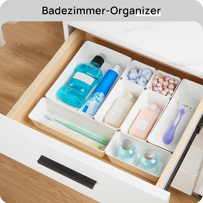 Vtopmart 25 Pack Plastic Drawer Organizers with Non-slip Rubber Pads | 4-Size Versatile Makeup Organizer, Storage Containers Small Bins for Makeup, Jewelries, Bedroom, Kitchen Utensils and Office