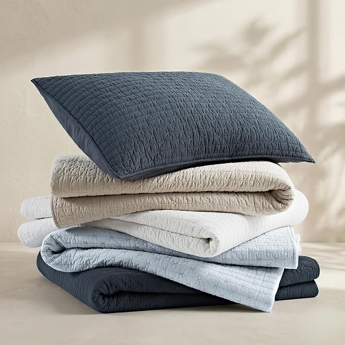 Cross Stitch Pre-Washed Cotton Quilt Bedding Set Queen Size, Oversized 3 Pieces Lightweight Bedspread Coverlet for All Season, with 2 Matching Shams, Birch, 92"x96"