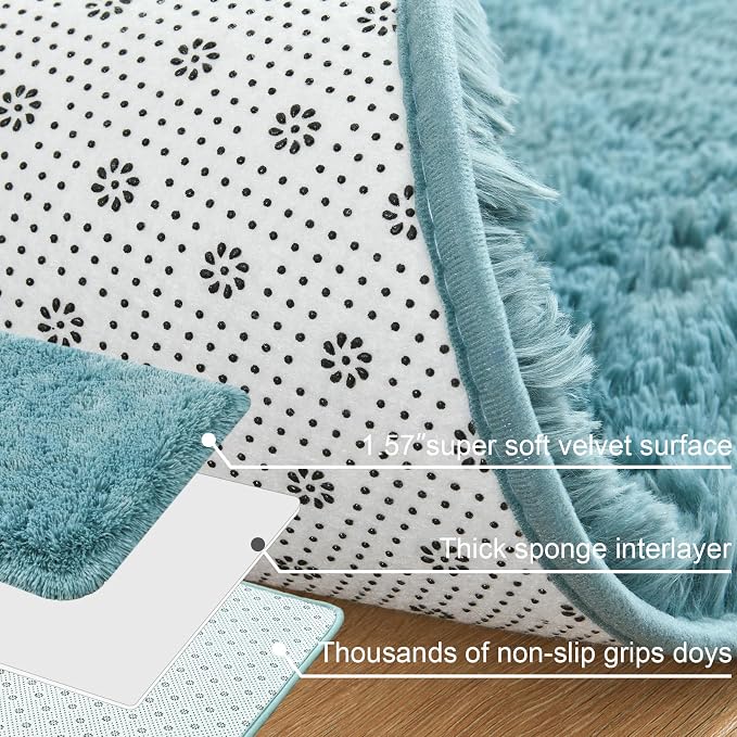 Soft Modern Indoor Large Shaggy Rug for Livingroom Bedroom Dorm Kids Room Home Decorative, Non-Slip Plush Fluffy FurryFur Area Rugs Comfy Nursery Accent Floor Carpet 8x10 Feet, Turquoise Green