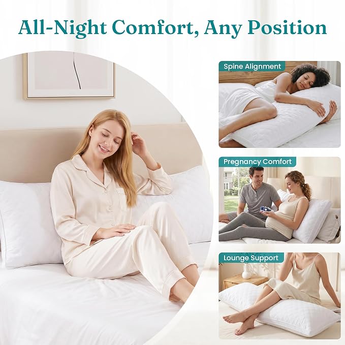 Oubonun Full Body Pillow for Side Sleeper, Adjustable Firm Long Bed Pillow | Extra Fill Plush Support - Large Quilted Loft Insert for Pregnancy Contour, Breathable Sweat-Absorbing Skin-Friendly Cushion