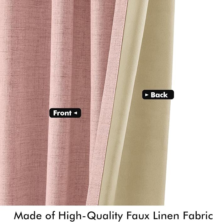 MIULEE 100% Blackout Linen Curtains 42 x 84 Inch Blush Pink 2 Panels | Thermal Insulated, Room Darkening Drapes for Bedroom Living Room, Back Tab Rod Pocket Pinch Pleated, Solid Luxury Decor