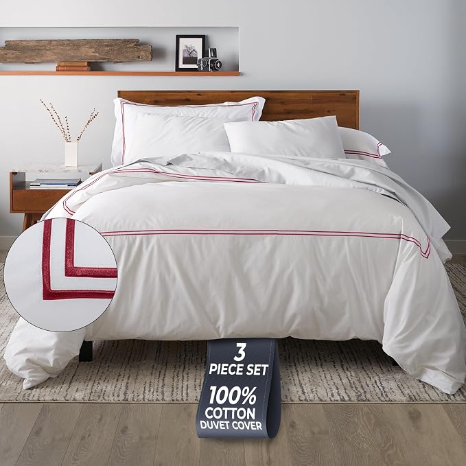 Ella Jayne Duvet Cover King 100% Cotton Percale Soft Set Red Design 3 Pcs | King Duvet Cover | Soft Cotton Percale | 106 x 90 Inch Cover | Includes 2 Matching Pillow Shams | Red Design