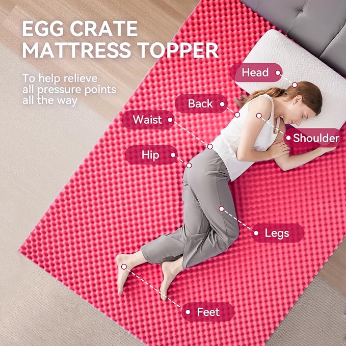 SINWEEK 2 Inch Egg Crate Memory Foam Mattress Topper Twin XL, Twin Extra Long Mattress Pads for College Dorm Room, Pressure Relieve CertiPUR-US Certified,39x80 Inches, Pink
