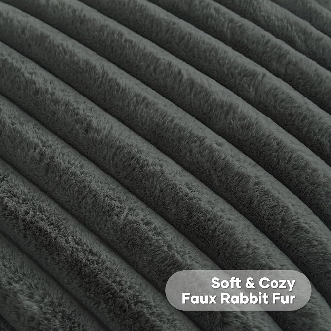 FUTEI Pack of 2 Faux Fur Throw Pillow Covers 18x18 Inch, Dark Grey | Fluffy Faux Rabbit Fur Front/Premium Velvet Back,Hidden Zipper,Machine Washable,Non-Shedding,Colorfast,Insert Not Included.