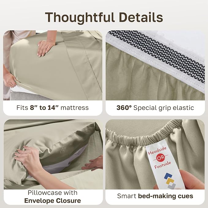 California Design Den Organic Cotton Twin Bed Sheet Set, 3 Pcs, Soft Taupe | GOTS Certified, Lightweight Crisp & Airy Percale For Hot Sleepers, All-around Elastic, Easy Care