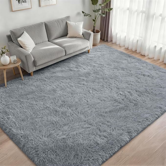 Area Rug Living Room Bedroom: 4x6 Fluffy Plush Shag Carpet Gray | For Kids Room Playroom Nursery Home Decor,Ultra Soft,Non-Slip Non-Shedding,Fuzzy Plush,Large Indoor Floor Carpet,Easy Clean