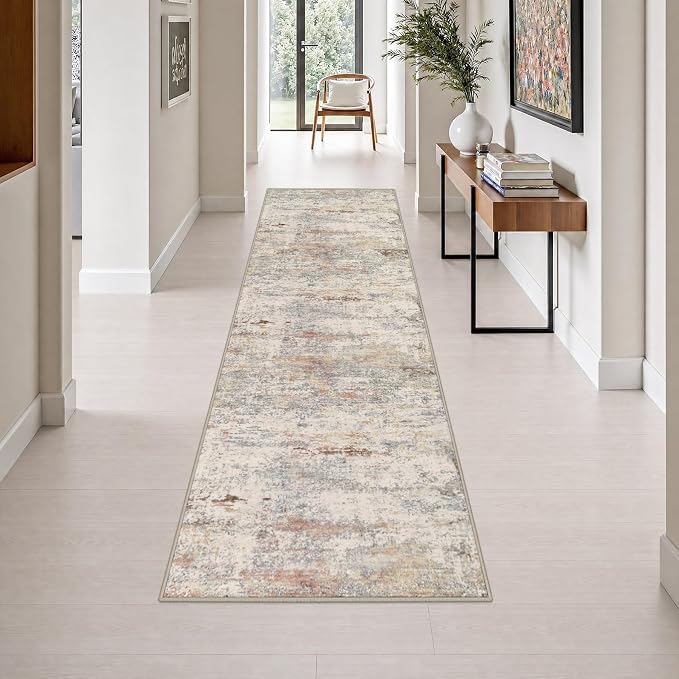 2.6x10 Washable Runner Rug:Modern Abstract Indoor Soft Carpet Taupe | For Hallway, Bedroom, Kitchen, Laundry, Bathroom,Door Mat,Modern Abstract,Machine washable,Non-Slip,Stain Resistant,Indoor