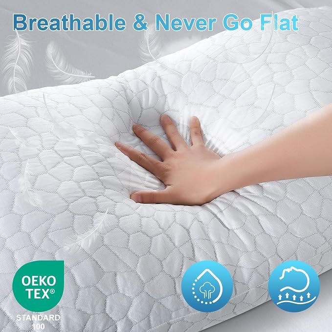 QUTOOL Cooling Pillow for Sleeping, CertiPUR-US Shredded Memory Foam Queen Pillow Set of 1, Cool Pillow for Hot Sleepers Adjustable Firm Pillow for Side, Back, Stomach Sleepers Soft Yet Support, White