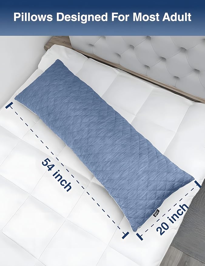 ZonLi Cooling Body Pillow for Adults Side Sleeper & Pregnancy - Memory Foam Insert Long Body Pillow 20 x 54 Inch with Washable Pillowcase, Gift for Men Women Light Blue