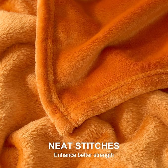 Hansleep Throw XL Orange Fleece Blanket, Soft Flannel Bed Blanket | Fuzzy Cozy Blanket 50x70 Inches, Multi-use for Bed, Sofa, Couch, Travel, Camping, All Season Warm Lightweight Cover