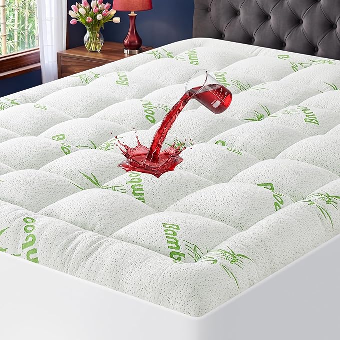 Waterproof Cal King Size Mattress Topper Viscose Derived from Bamboo, Extra Thick Mattress Pad for Back Pain, Cooling Mattress Topper with Deep Pocket 8"-21", Green,Cal King