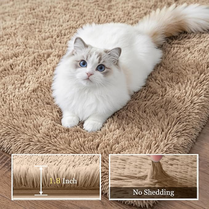 Area Rug Living Room Bedroom: 4x6 Fluffy Plush Shag Carpet Beige | For Kids Room Playroom Nursery Home Decor,Ultra Soft,Non-Slip Non-Shedding,Fuzzy Plush,Large Indoor Floor Carpet,Easy Clean
