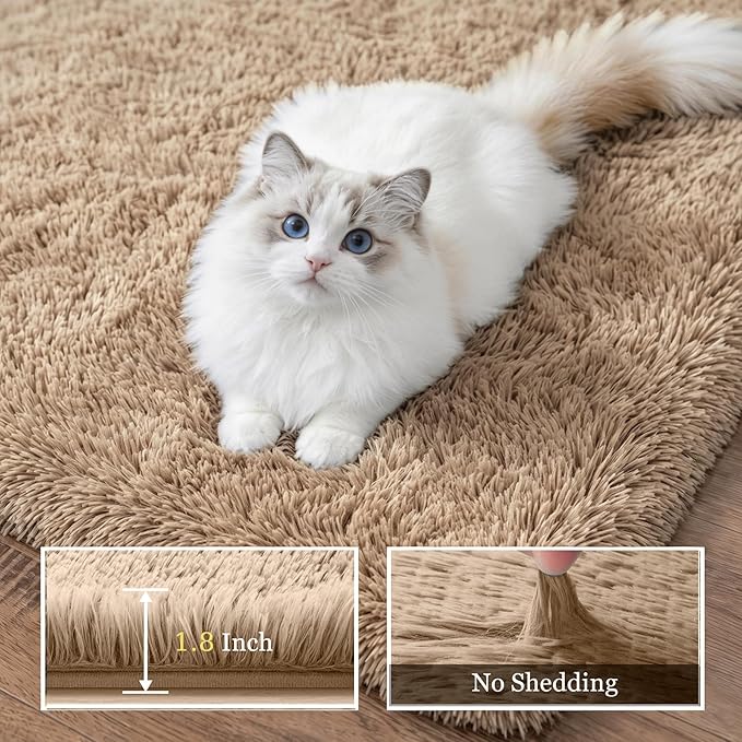 8x10 Area Rug Living Room Bedroom: Fluffy Plush Shag Carpet Beige | For Kids Room Playroom Nursery Home Decor,Ultra Soft,Non-Slip Non-Shedding,Fuzzy Plush,Large Indoor Floor Carpet,Easy Clean