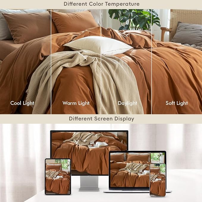 MooMee Duvet Cover Set 100% Washed Cotton Linen Like Super King Plus | Relaxed Linen-like Texture. Soft, Breathable & Long-lasting Comfort. Lightweight. Hidden Zipper with 8 Interior Corner Ties