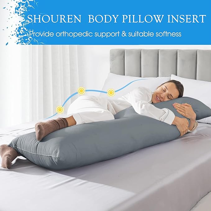 SHOUREN Large Body Pillow,Long Bed Pillow for Adults,20x54in | Breathable,sweat-absorbing,skin-friendly,medium firmness for side sleepers,multiple application