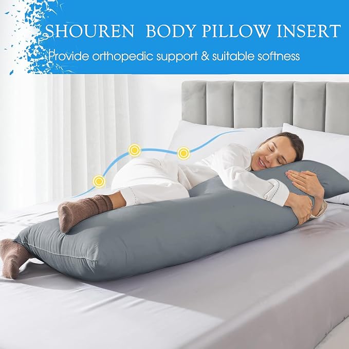 SHOUREN Large Body Pillow,Long Bed Pillow for Adults,20x54in | Breathable,sweat-absorbing,skin-friendly,medium firmness for side sleepers,multiple application
