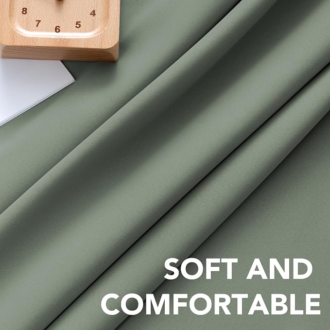 H.VERSAILTEX Blackout Curtains Thermal Insulated Window Treatment Panels Room Darkening Curtains for Bedroom Back Tab/Rod Pocket Small Window Curtains (2 Panels, Green Bay, 52 x 54 Inch)