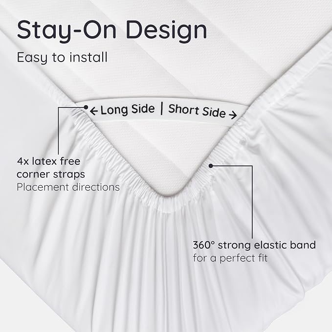 Bambaw White Queen Fitted Sheet with Elastic Corner Straps, 100% Viscose Derived from Bamboo, 16'' Deep Pocket, Queen Size