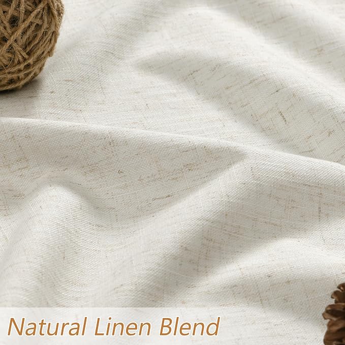 Extra Long 100% Blackout Linen Curtains for Bedroom 126 Inches Long Natural Cream Black Out Curtain Back Tab Thermal Insulated Room Darkening Window Drapes for Living Room 2 Panels Beige Ivory 52x126