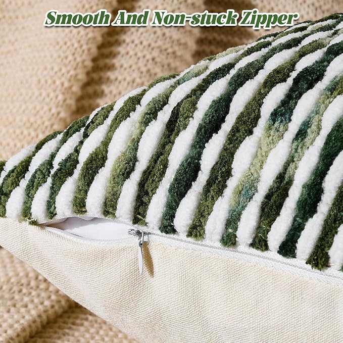 AmHoo Set of 2 Boho Chenille Pillow Cover Decorative Tufted Pillowcase for Couch Bed Sofa Bedroom Living Room Modern 18 x 18-Inch Sage Green