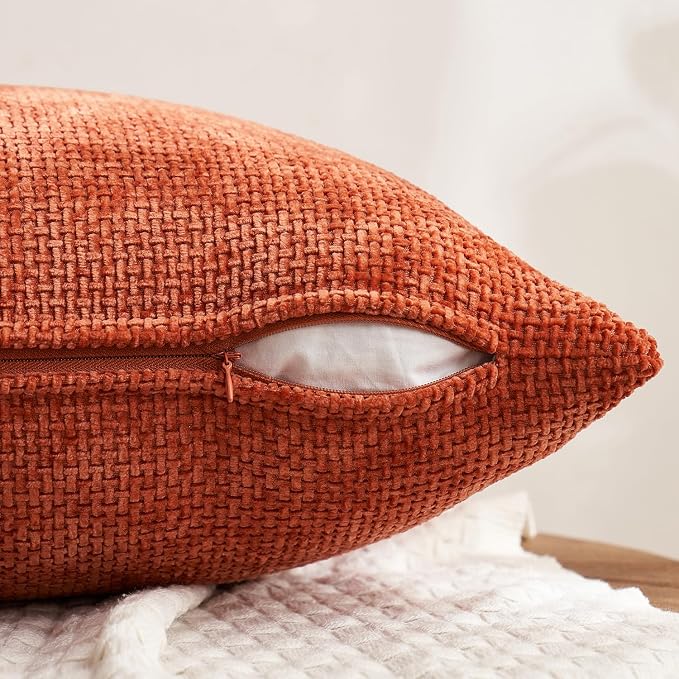 MIULEE Decorative Chenille Fall Pillow Covers Burnt Orange 16x16 Pack of 4 | Fall Home Decor, All Same Color Set, Couch Throw Pillows, Farmhouse Boho Cushion Covers for Sofa Bed Living Room