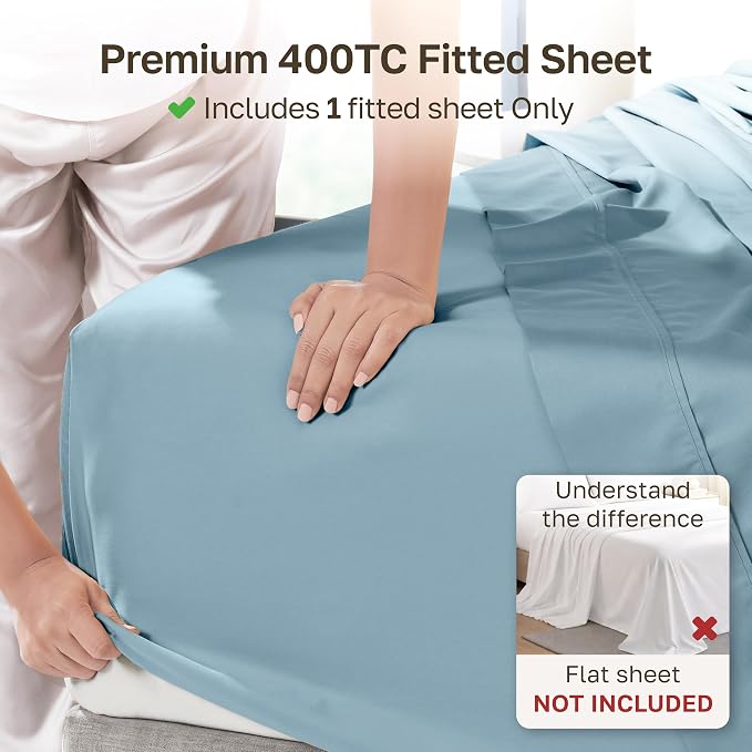 California Design Den 100% Cotton Sateen Full Bed Fitted Sheet, Sky Blue | 400 Thread Count Backed by Good Housekeeping Seal, 16" Deep Pocket, All-Around Elastic, No-Pop Fit, Durable, OEKO-TEX