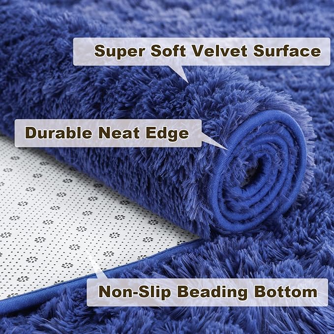 Soft Modern Indoor Large Shaggy Rug for Bedroom Livingroom Dorm Kids Room Home Decorative, Non-Slip Plush Fluffy Furry Fur Area Rugs Comfy Nursery Accent Floor Carpet 5x8 Feet, Light Navy