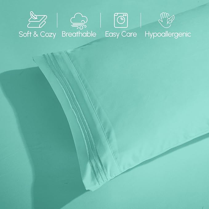 Elegant Comfort Luxurious 1500 Premium Hotel Quality Microfiber Three Line Embroidered Softest 4-Piece Bed Sheet Set, Wrinkle and Fade Resistant, King, Paradise Teal
