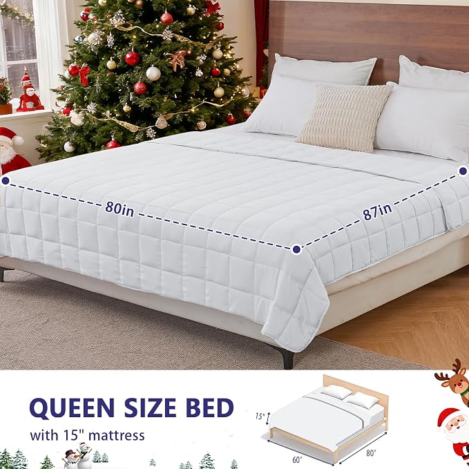 King Size Weighted Blanket for Adults (20 lbs, 80” x 87”, White) Cooling Heavy Blanket for Sleeping Perfect for 190-210 lbs, Breathable Blanket for Adults & Couple All Season, Machine Washable