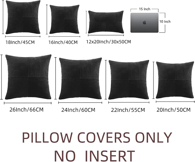 Fancy Homi 2 Packs Black Decorative Throw Pillow Covers 18x18 Inch for Living Room Couch Bed Sofa, Rustic Farmhouse Boho Home Decor, Soft Corss Corduroy Patchwork Textured Square Cushion Case 45x45 cm