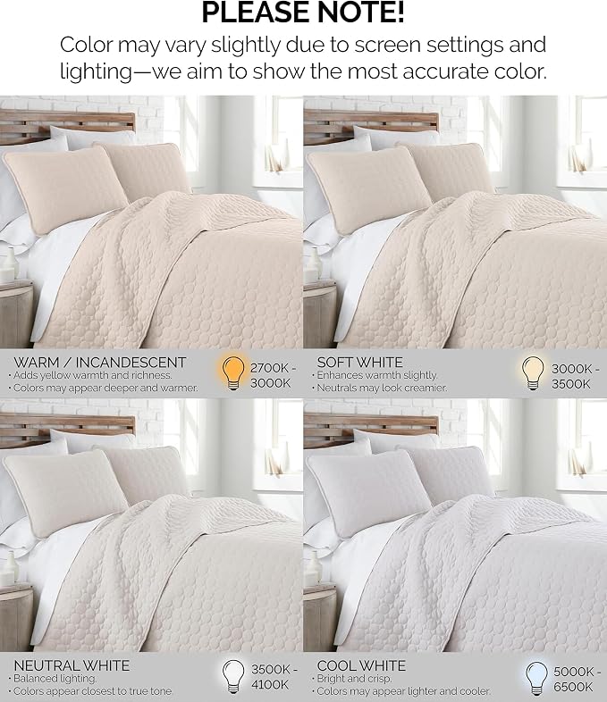 Southshore Fine Living, Inc. Quilted Summer Bedspread, Beige King Quilt Set with 2 Pillow Shams, Geometric Circle Design, Lightweight Bedspread, California King Size Coverlet, Soft Bedding Set, Bone