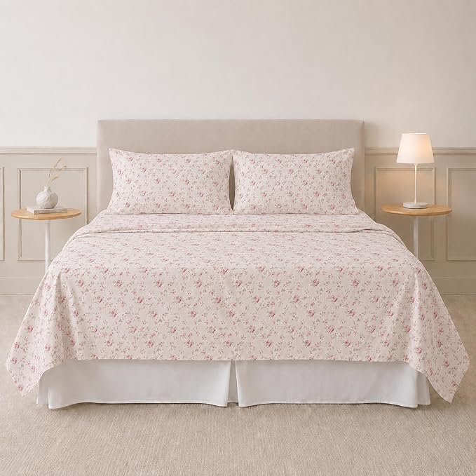 Modern Threads Printed 4-Piece Extra Soft Bedding Sheets & Pillowcase Set, Deep Pocket up to 16 inch Mattress Kashmir Rose Cal King