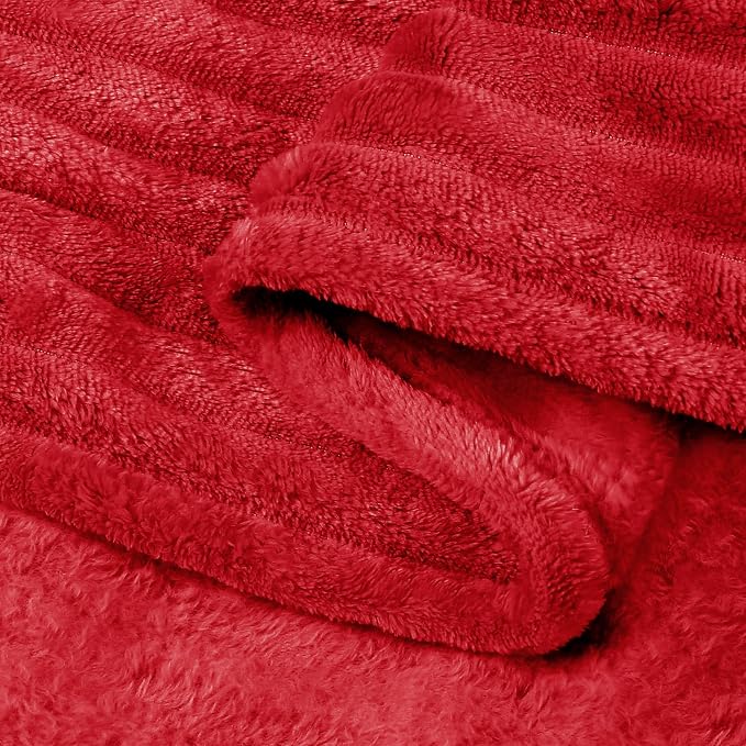 BEDELITE 3D Ribbed Jacquard Red Blankets Queen Size for Bed, 90x90 Inch | Soft Warm Decorative Fluffy Blanket, Cozy Fuzzy Lightweight Plush Fleece Throw Blankets for Bed, Room Decor, Gift for Women