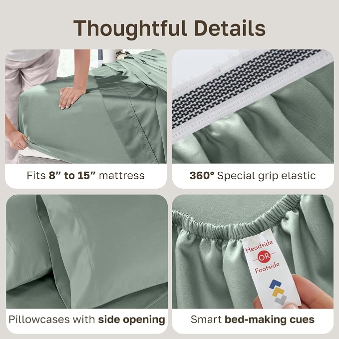 California Design Den 800 Thread Count Split King Sheets, 5 Pc Set | 100% Cotton Sateen, Good Housekeeping Seal, Split King Sheets Sets for Adjustable Bed with 2 Separate Twin-XL Mattresses
