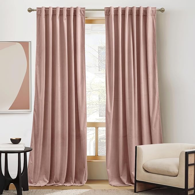 RYB HOME Dusty Pink Velvet Curtains 84 inches for Girls Bedroom Nursery | Thermal Insulated, Privacy UV Blocking, Noise Reducing, Energy Saving, Luxury Window Decor for Kids Room, W52 x L84, 2 Panels