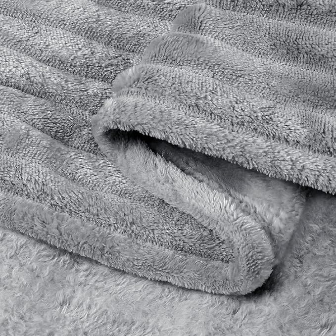 BEDELITE 3D Ribbed Jacquard Grey Fleece Throw Blanket for Couch, 50x60 Inch | Soft Warm Decorative Fluffy Blanket, Cozy Plush Lightweight Fuzzy Throw Blanket for Bed Sofa Home Room Decor, Gift for Women
