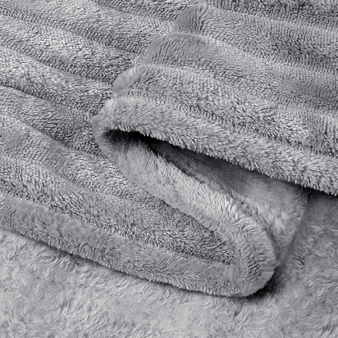 BEDELITE 3D Ribbed Jacquard Grey Fleece Twin Blanket for Bed, 60x80 Inch | Soft Warm Decorative Fluffy Blanket, Cozy Plush Lightweight Fuzzy Throw Blanket for Couch Sofa Room Decor, Gift for Women