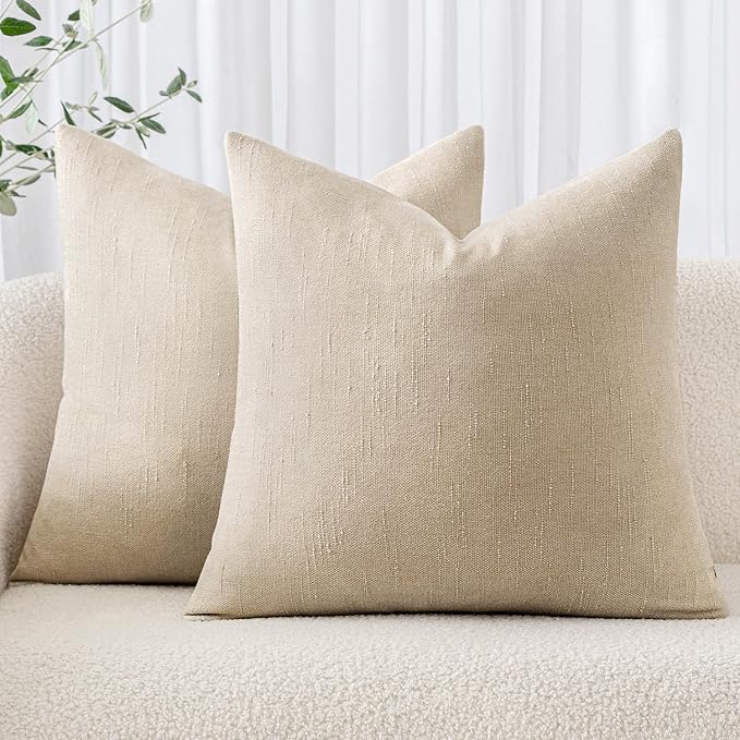 MIULEE Textured Chenille Throw Pillow Covers 20x20 Inch Beige Cement | Pack of 2 Decorative Soft Throw Pillows, Solid Textured Cushion Covers, Modern Home Decor for Couch Sofa Bedroom Living Room