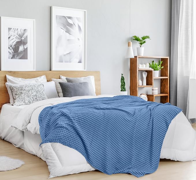 Utopia Bedding 100% Cotton Waffle Blanket Queen Size Wedgewood, 90x90 Inch | Lightweight Breathable Cozy Summer Bed Blanket Home Decor Gift for Women and Men
