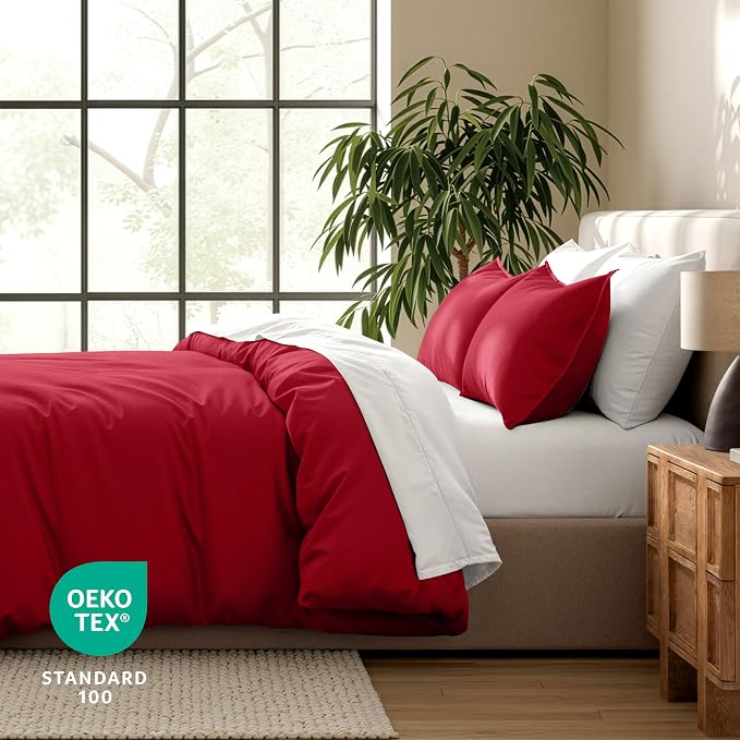 Bare Home Duvet Cover Set 1800 Ultra-Soft (Full, Red) | Lightweight, Cooling, Breathable, Premium 1800 Ultra-Soft, All-Season