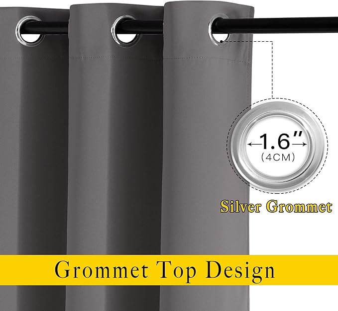 NICETOWN Grey Room Darkening Curtains Blackout 36 inch Curtains for Kitchen, Grommet Solid Window Treatments Sound Reducing for Bedroom, 2 Panels, W37 x L36, 2 Panels