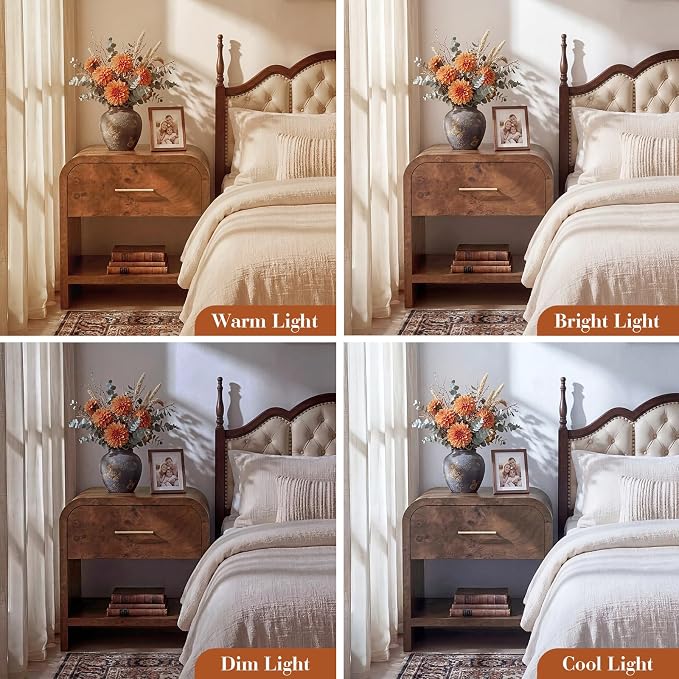 Night Stand Set of 2 [Unique Curved Profile] [FSC-Certified Wooden Board] 1-Drawer and 1 Storage Shelf Nightstand 24" H Metal Handle Modern Bedside Table Side Table End Table | [Curved Profile] [FSC-Certified Wooden Board] Nightstand 24" H Metal Handle...