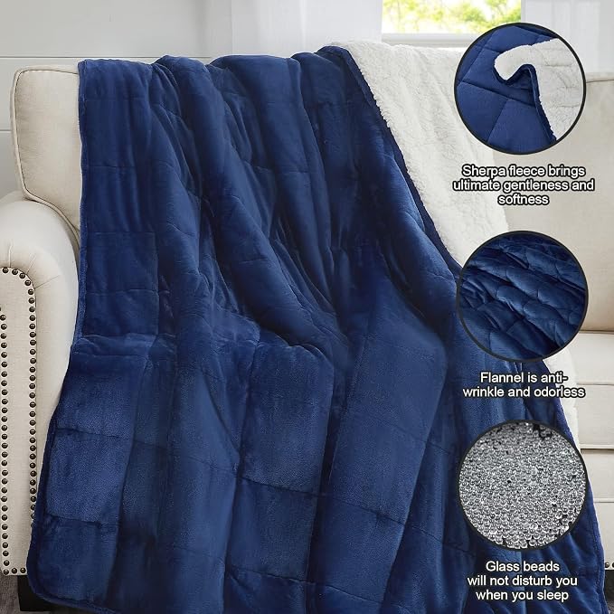 yescool Weighted Blanket for Adults (15 lbs, 48" x 72", Sapphire Blue) Heavy Blanket for Sleeping Perfect for 140-160 lbs, Twin Size Breathable Blanket with Premium Glass Bead